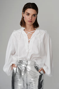 Silver metallic nappa long trousers